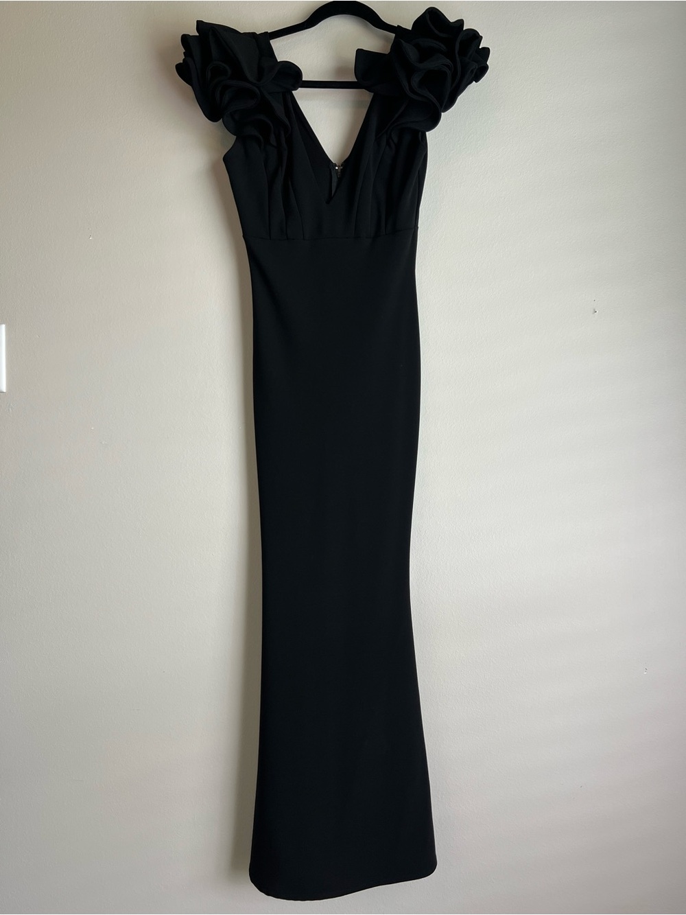 Black Ruffle-Shoulder Evening Dress